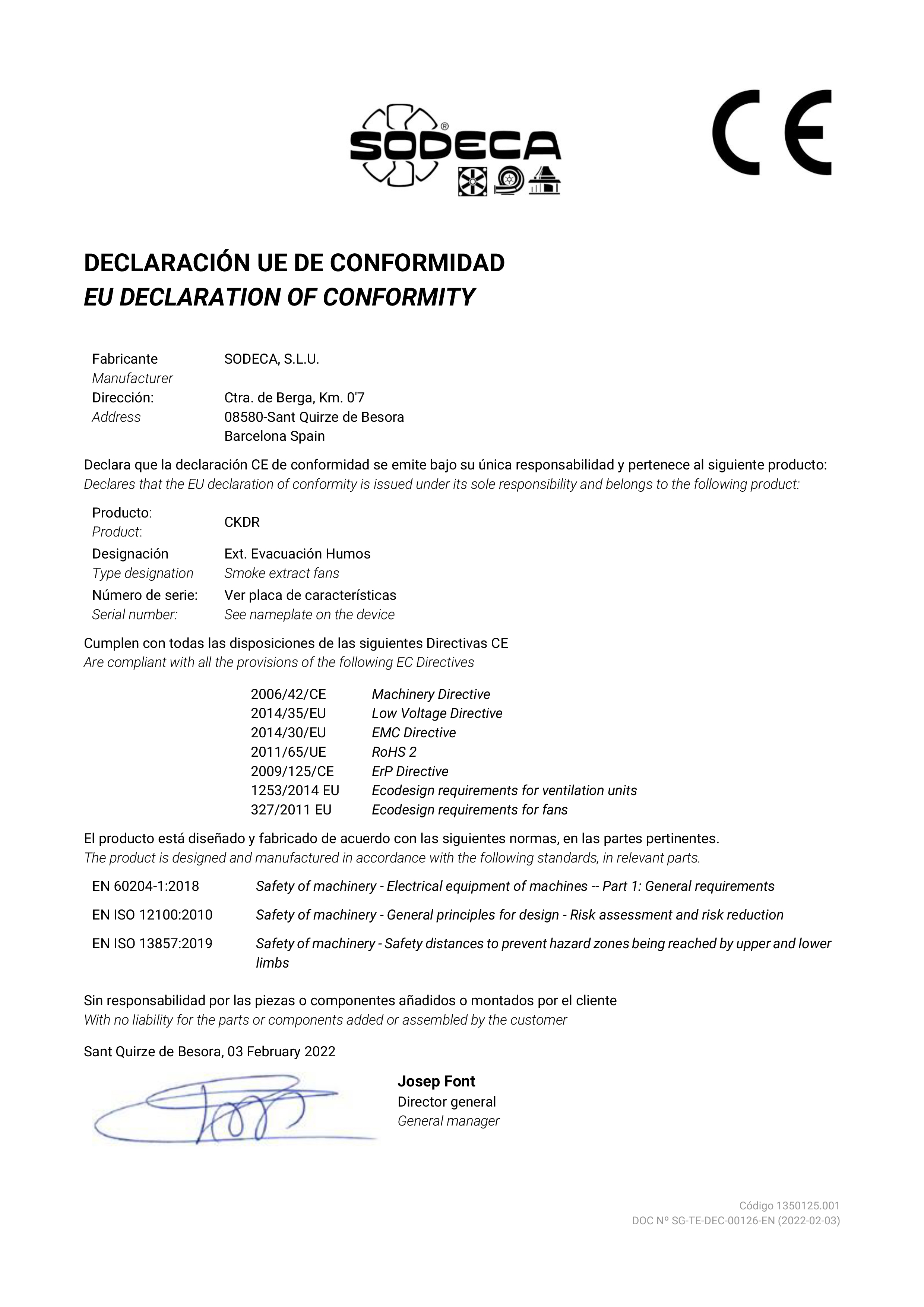 DECLARATION of CONFORMITY "CKDR EC"